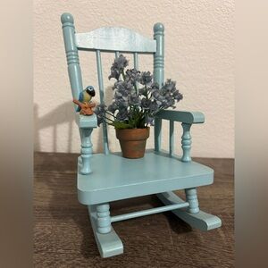 Charming Blue Miniature Rocking Chair with Flowers